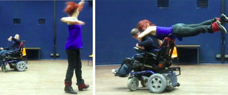 Duo improvisé pour deux danseurs et un fauteuil électrique